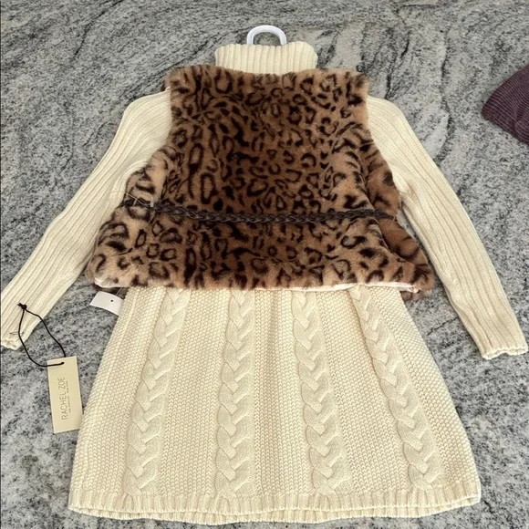 Leopard Print Faux Fur Vest with Cream Knit Dress NWT l S 5/6 - Picture 8 of 9